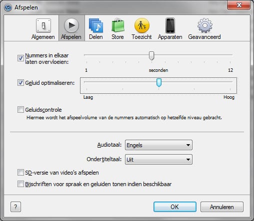 iTunes opties afspelen